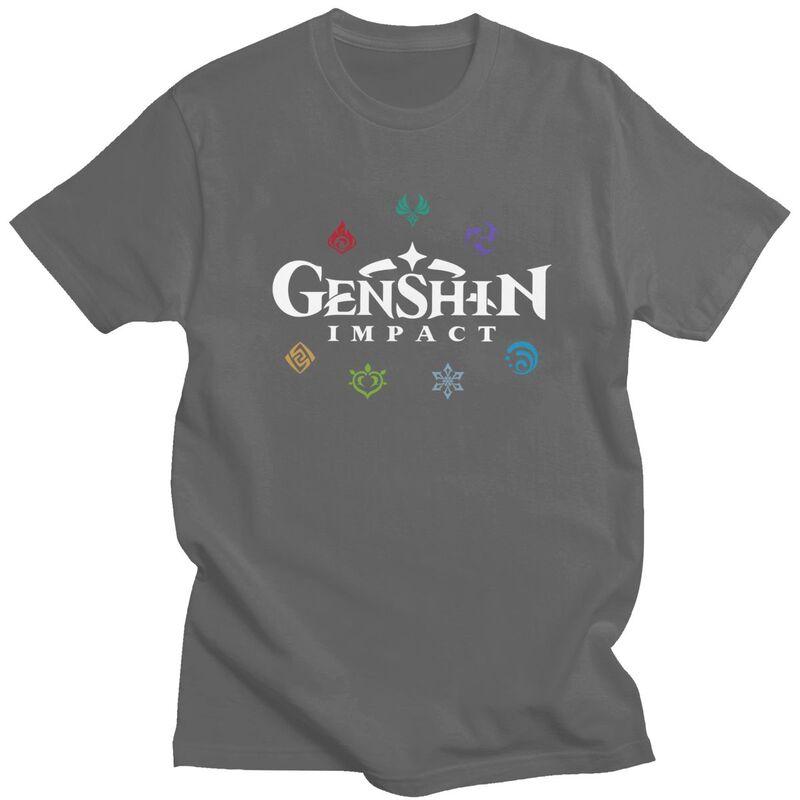 Custom Genshin Impact Elements Tshirt for Men Short Sleeve Leisure T Shirt Game Anime Tshirts Loose Fit Pure Cotton Tees Gift
