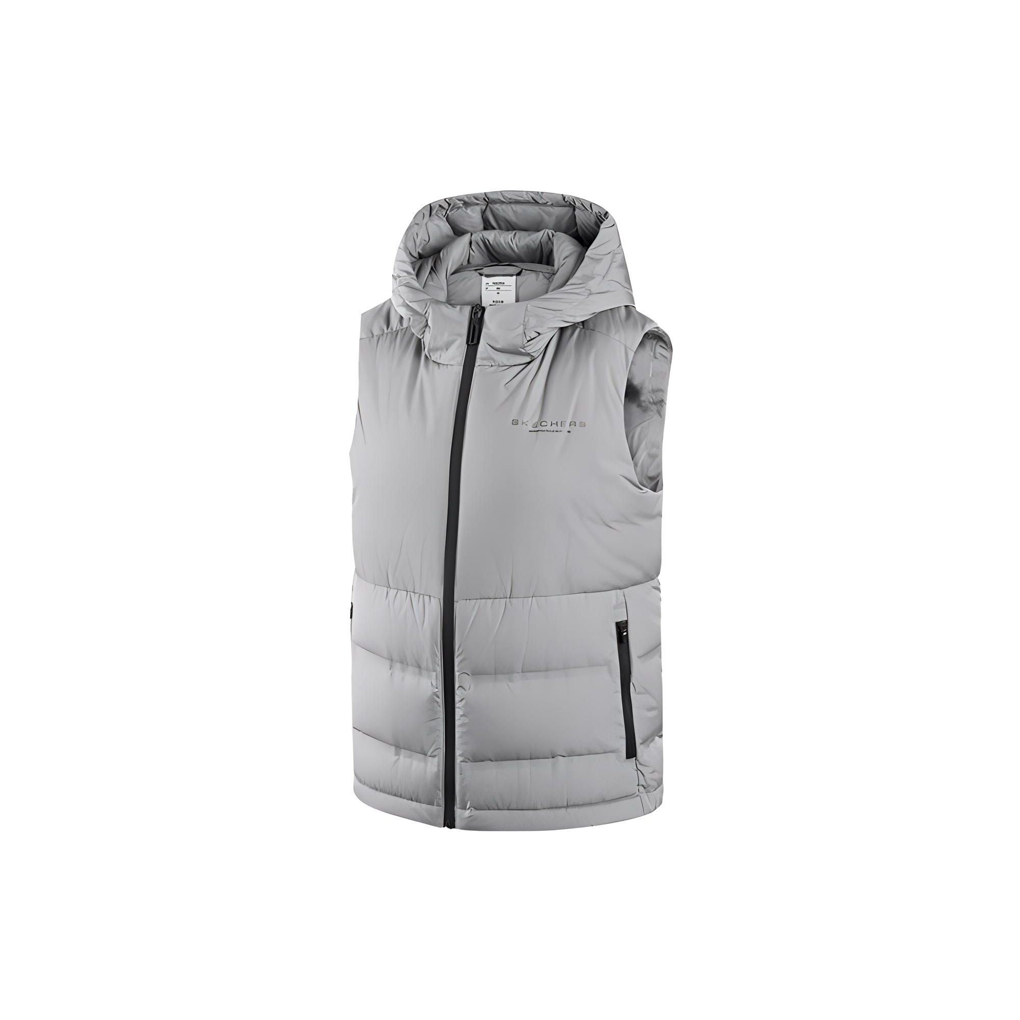 Skechers Casual Solid Color Hooded Design Warm Down Vest Women vest Gray P422W017-02LE XL