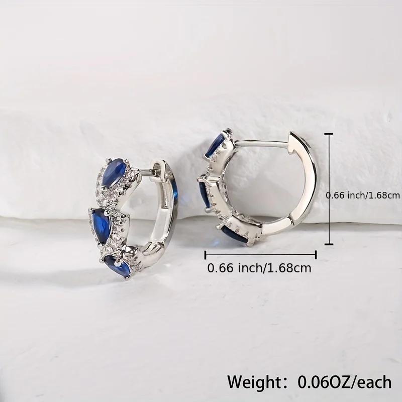 Par de Brincos Redondos de Cristal Azul Brilhante - Elegante Minimalista, Design Único, Estilo Festa de Banquete - Joias Acessórios Presente para Mulheres