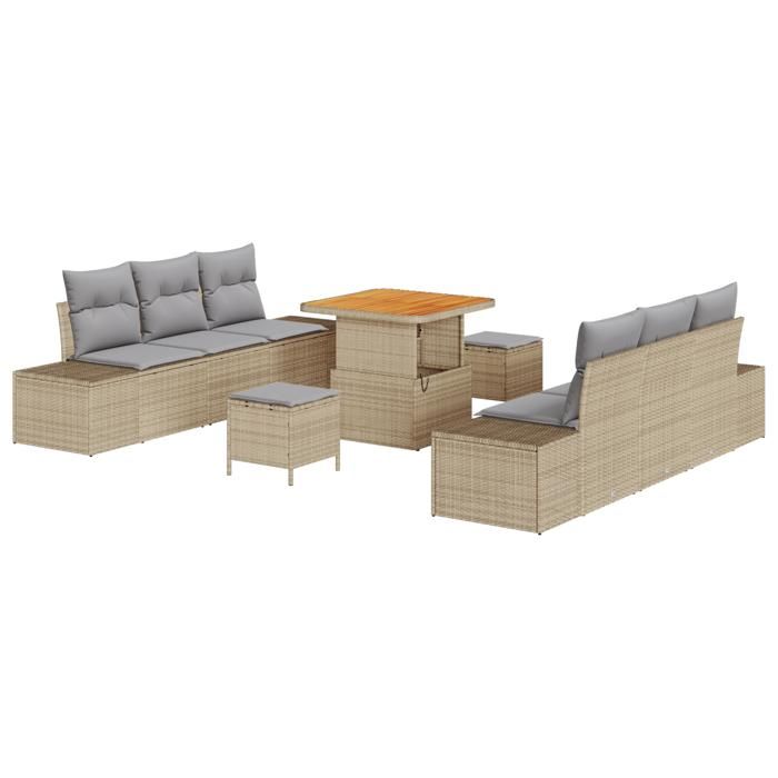 Ensemble de 9 pièces de canapés de jardin avec coussins beige en poly rattan, Sofa de jardin 2 places avec coussins beige 3362737