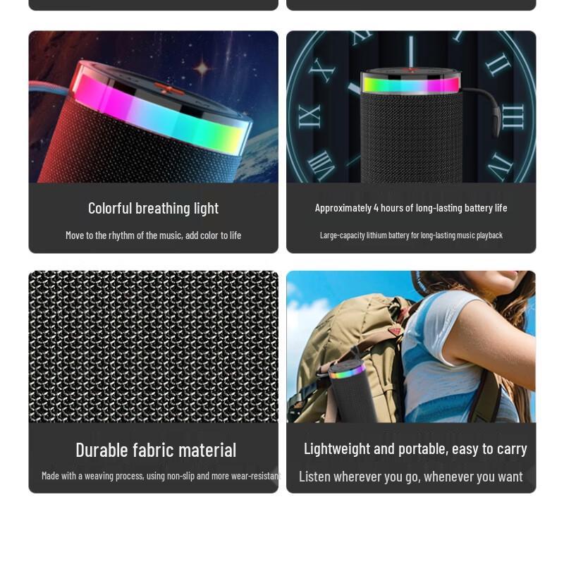 Bluetooth Speaker with High Sound Quality, Outdoor Travel Ready, Large Volume, Subwoofer, Portable Dream Lighting Effect (Model W17)