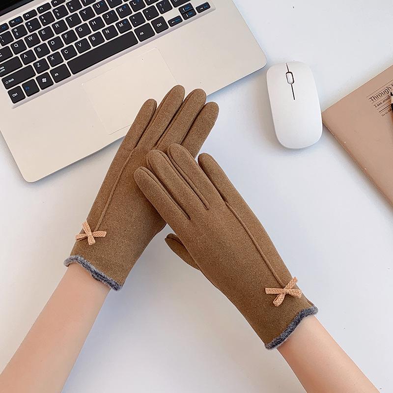 German Velvet Gloves, Warm Ladies Autumn and Winter Students Korean Version of Cute Cycling and Driving Touch Screen Thin Gloves