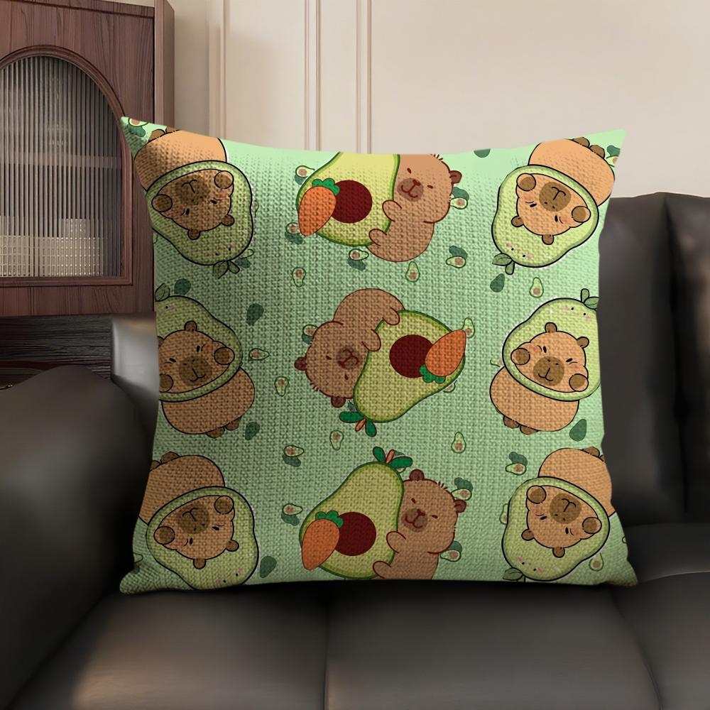 Capybara Cartoon Cute Cushion Cover Natural Linen Organic Fabric DoubleSided Printing Sofa Home Decor Gift Pillow Case