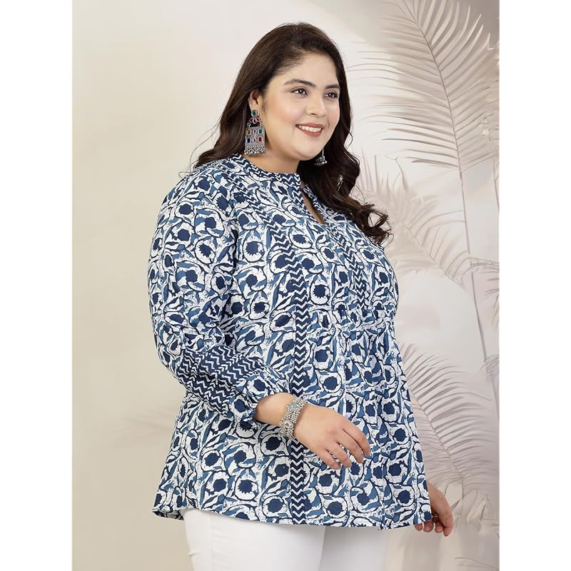 Stylum Plus Size Women Floral Printed Cotton Top (TOPVENUSPLUS50_Navy Blue, 5XL) 5XL синий
