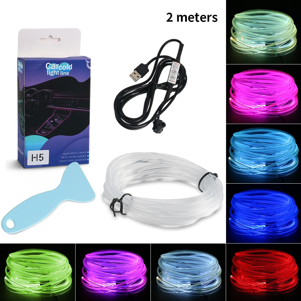 1/2/3/4/5M Car Interior Light Decorative Ambient Lamp 7 Color Multiple Modes Control USB Optical Fiber Neon Strip Atmosphere Bar