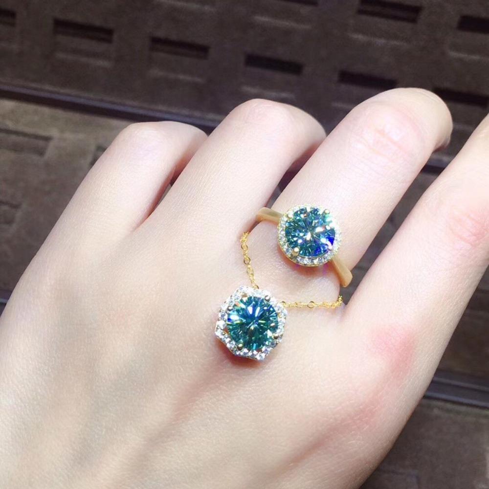 3Ct High Carbon Diamond PT950 Plated Blue Green Moissanite Pendant Women Jewelry Set