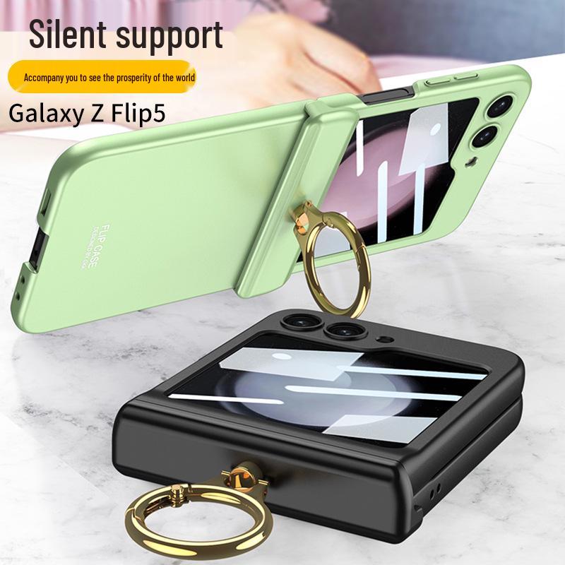 Samsung Z Flip 5 Magnetic Foldable Frosted Ring Holder Case - Anti-drop Protective Cover for Couples