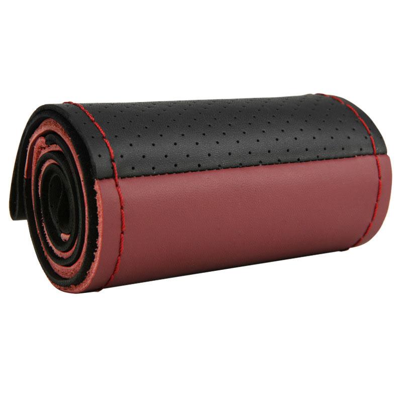 38cm Genuine Leather Car Steering Wheel Cover Hand Stitched Perforated & Two-Tone Design All Season With Thread Needles