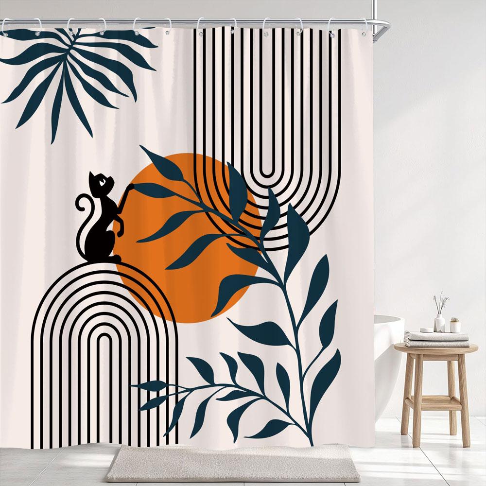 Rideau de douche imprimé style médiéval vintage Rideau de bain en tissu polyester géométrique abstrait moderne simple Décor de salle de bain