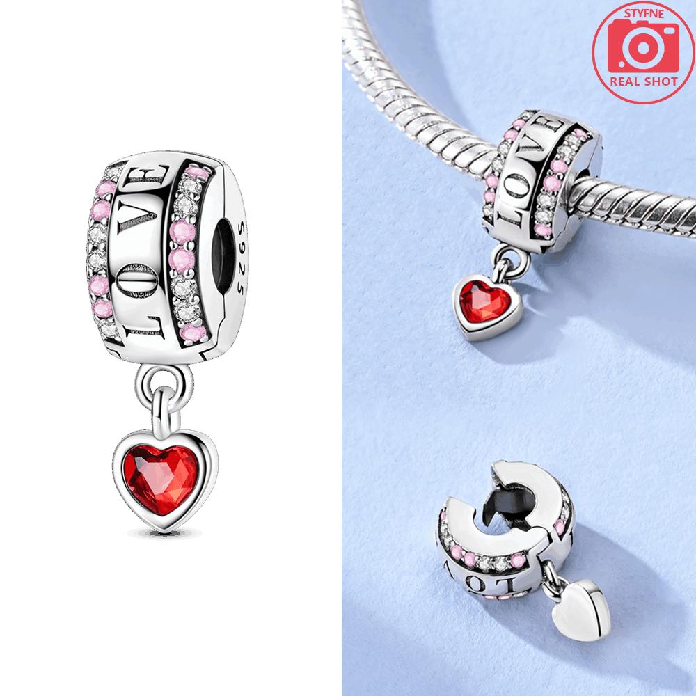 Original Pink Heart Cat Chain Locking Chain Bear Butterfly Charmscopper Bead Fit Bracelet Women Jewelry Diy Accessory Gift