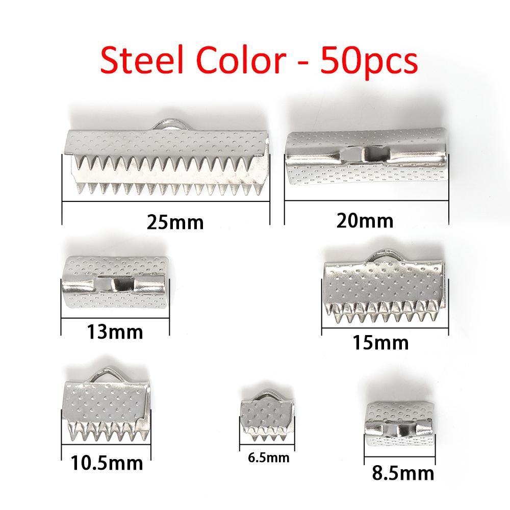

50pcs 20pcs Stainless Steel Fastener Crimp Clips Cords End Caps Leather Foldover Toothed Cove Clasps for Jewelry Making DIY 6.5mm