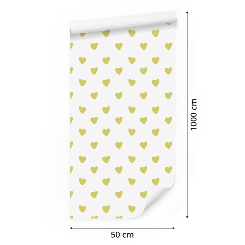 Heart Wallpaper White, Cream and Yellow 50x1000