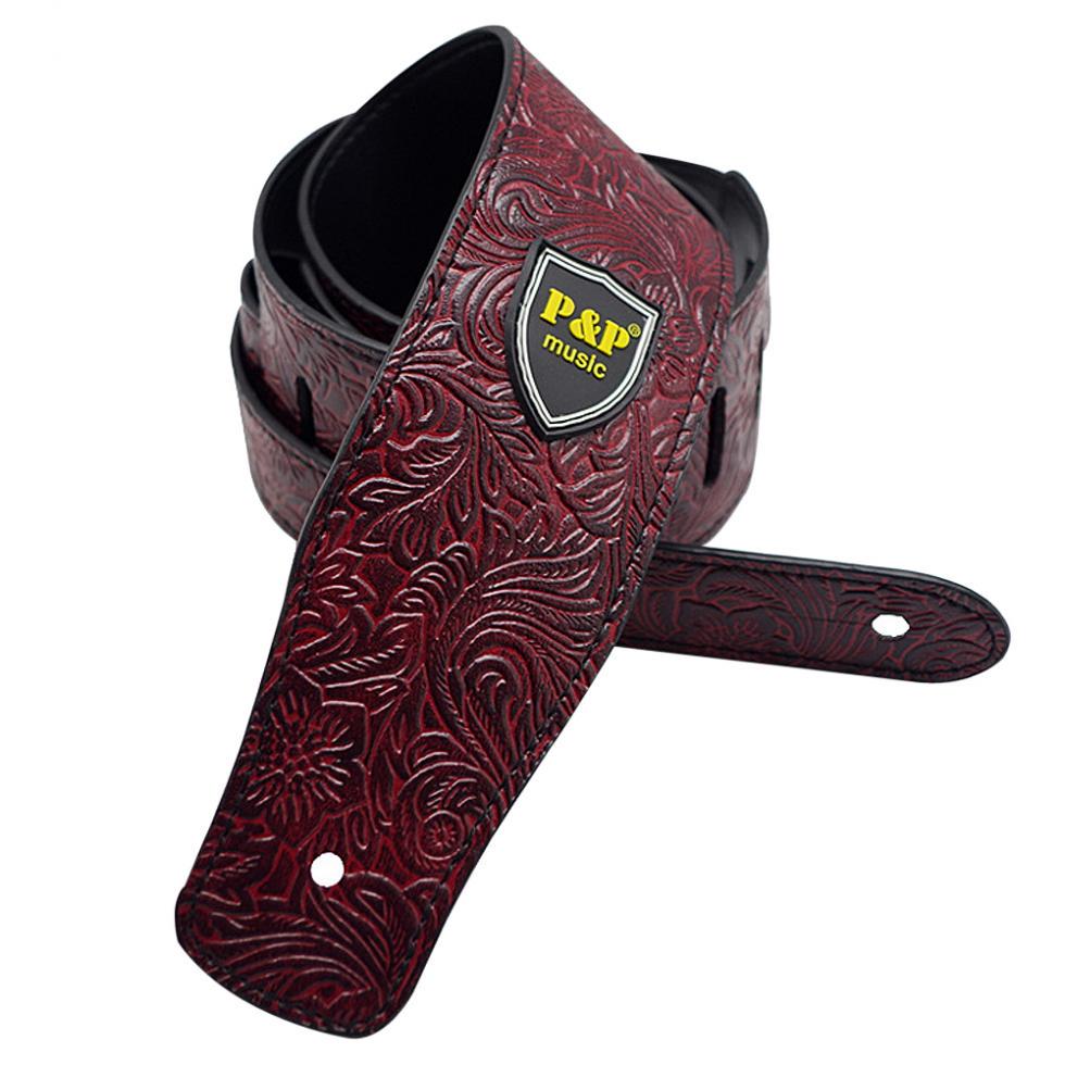 

Регулируемый гитарный ремень с тиснением из искусственной кожи для бас-гитары красный