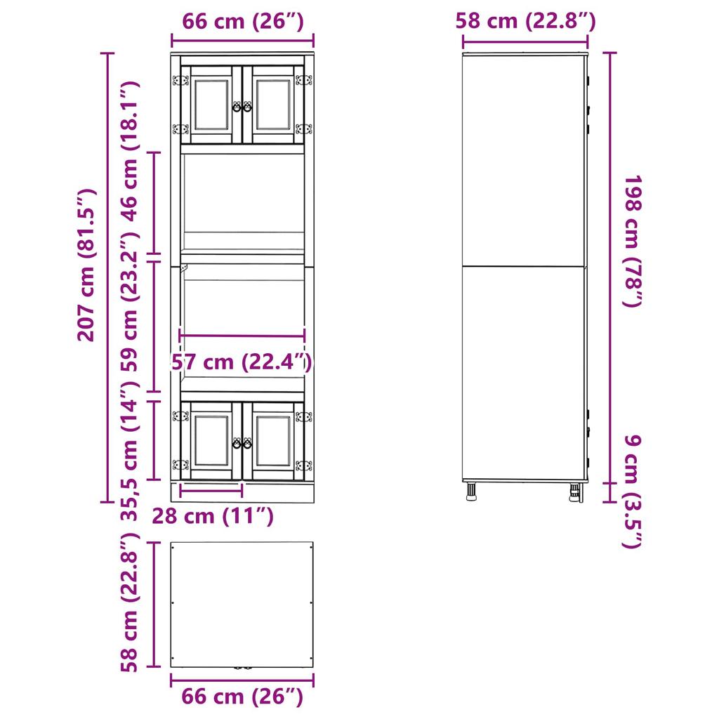SKI Cabinet Honey Brown 66 X 58 X 207 Cm Solid Pine Wood