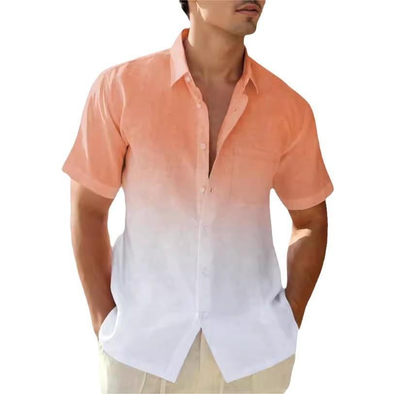 Pánské lněné košile s přechodem a krátkým rukávem, ležérní košile s knoflíky, plážová letní svatební dovolená košile pro muže