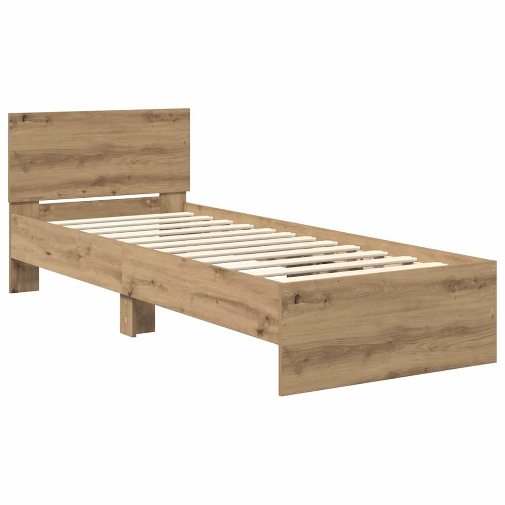 Artisan Oak LED Bed Frame with Headboard 75 x 190 cm Particleboard