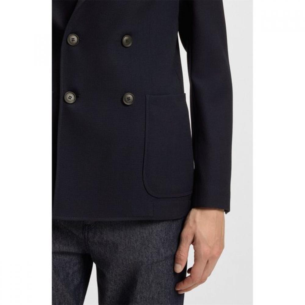 Boss Slim Fit Wool Cotton Blend Stretch Jacket Dark Blue  Fa25 