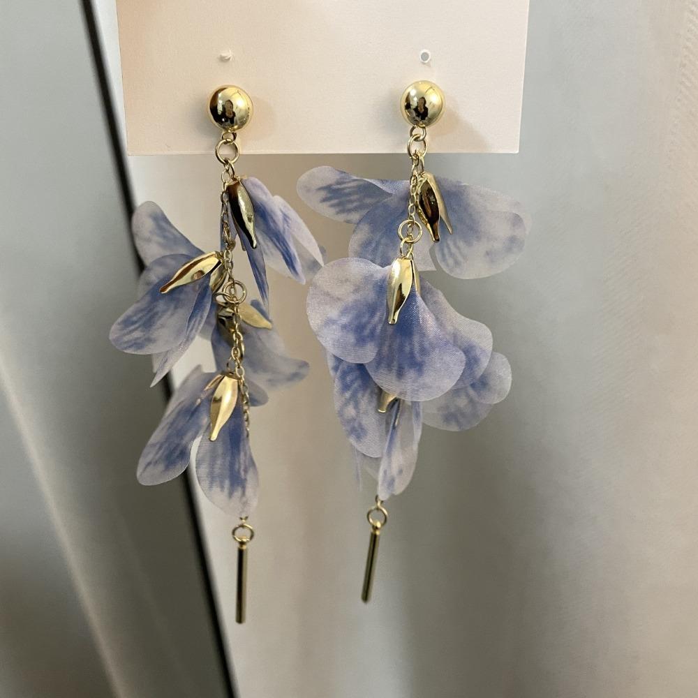 Exaggerated Big Flower Long Tassel Earrings Temperament Stud Earrings Women Earrings  Jewelry Gifts