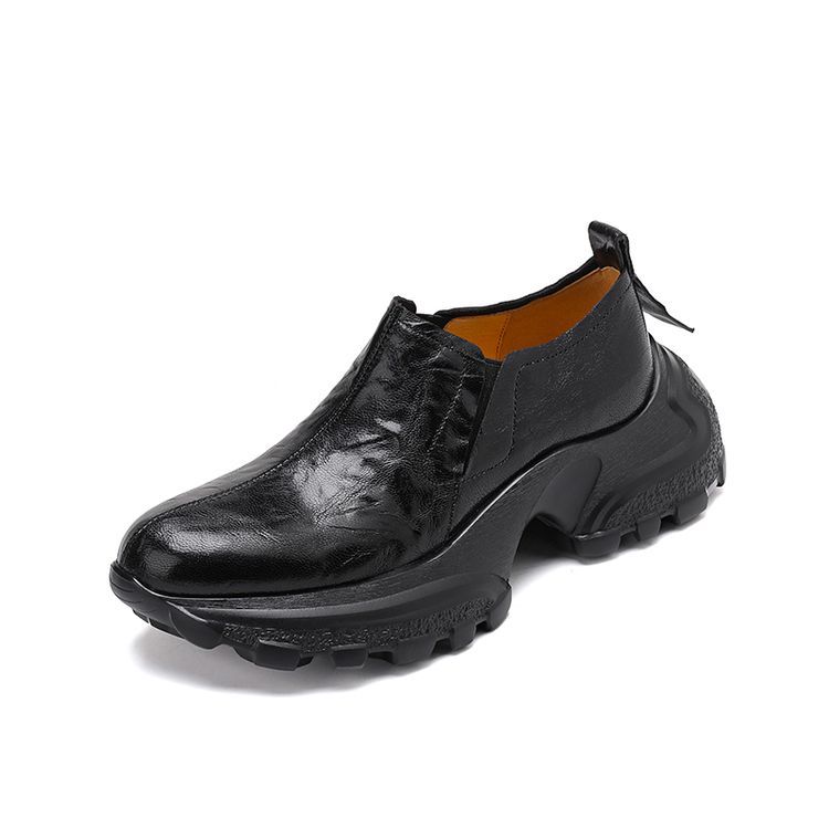 First Layer Sheepskin Muffin Thick-soled Loafers 2025 Spring New High-heeled Leather One-pedal Thick-heeled Deep-mouth Single Shoes