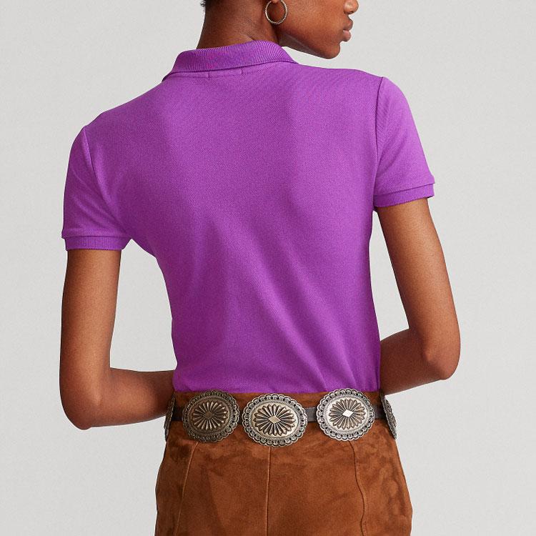 Polo Ralph Lauren SS22 Solid Color Logo Embroidered Single-Breasted Casual Short Sleeve Polo Shirt Women tops Purple WMPOKNINCU20314