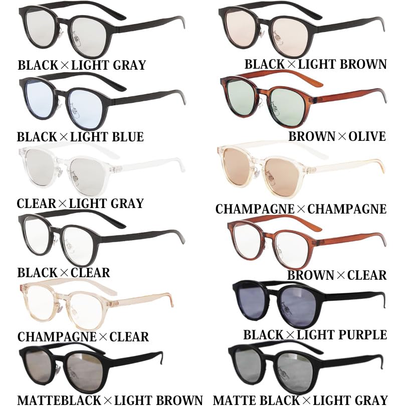 (Eight) Colorful Wellington Sunglasses, Clear Wellington Style Frame with Dedicated Case, Champagne x Clear F