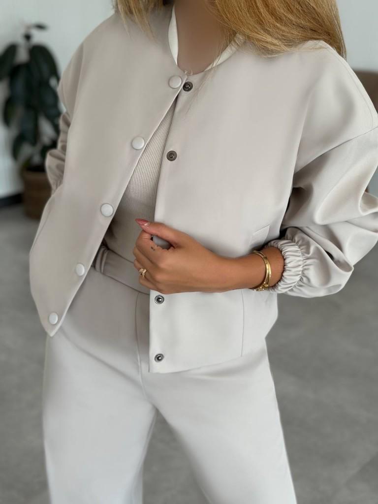 

Женский винтажный комплект с лацканами и нерегулярными длинными рукавами однотонной расцветки, осень-зима 2025 XL светло-серый