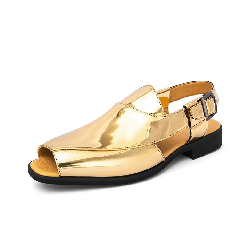 Men's sandals 46 large size summer new breathable leather shoes fashion British style glossy leather sandals can be