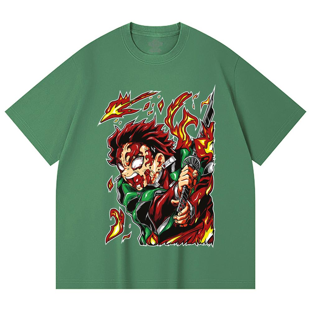 230 Gsm 100% Cotton Demon Slayer V101 Tanjiro Print Unisex Heavy Cotton T Shirt