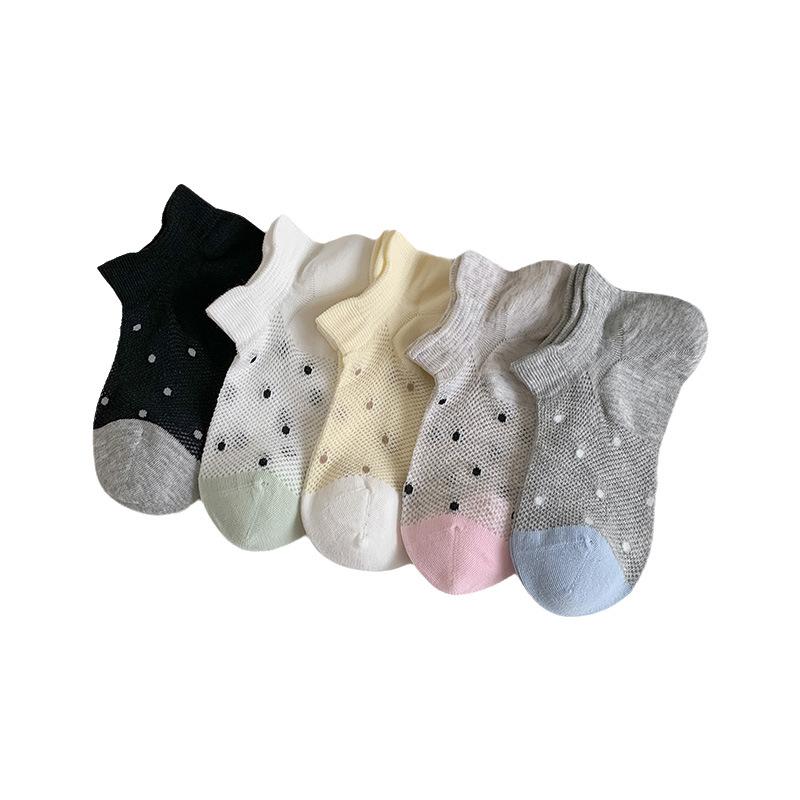 Shallow-mouthed Invisible Socks for Women In Summer, Thin Mesh Breathable Boat Socks, Polka Dot Color-matched Cotton Short Socks, Boneless