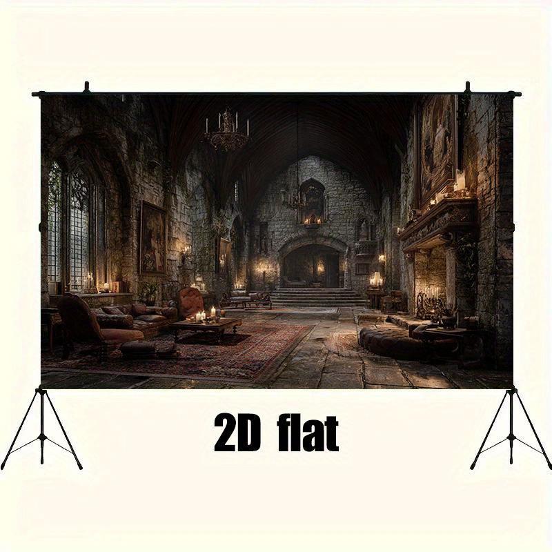 Stendardo piatto 2D 1 pezzo - Sfondo di castello medievale vintage per decorazioni murali - Stendardo in poliestere 2D per decorazione domestica