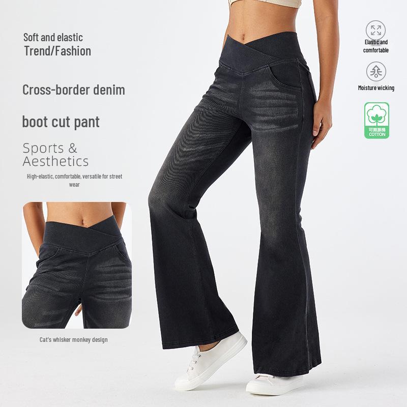 Sleekshape FD2502-MM Women's Cross-Waist Yoga Flare Jeans Casual Pants