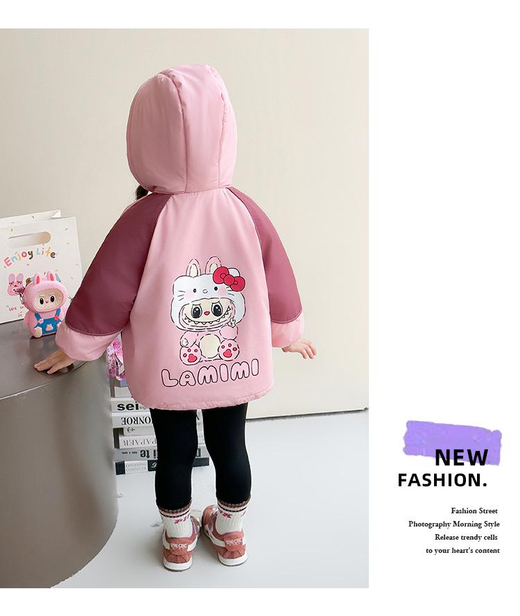Girls' Fleece-Lined Windproof Jacket Set with Bag for Toddlers/Little Kids, Thick Autumn/Winter Coat with Cotton Lining