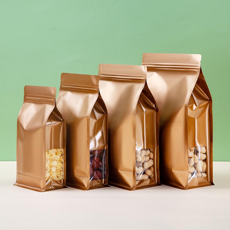 Colored Aluminum Foil Stand-Up Bag with Window for Tea and Nuts - Self-Sealing and Thickened