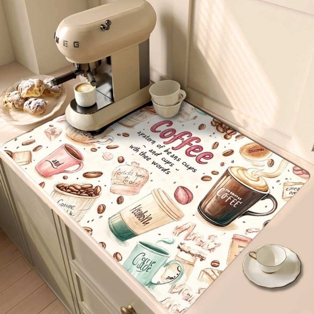 Quick Dry Coffee Machine Mat Non-Slip Dish Drying Mats Drain Pad  Kitchen Coffee Table Counters
