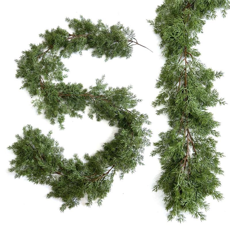 Artificial Simulation Touch Soft Rubber Juniper Leaf Rattan Home Door Hanging Christmas Green Plant Vine Decoration