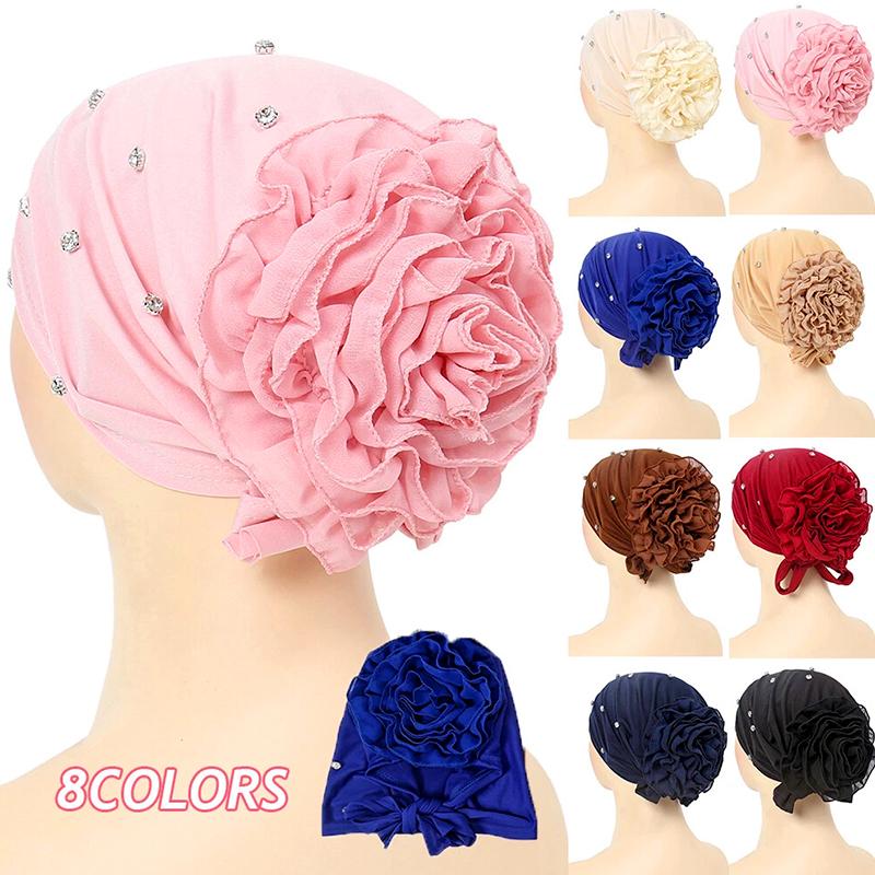1Pc Muslim Headwear Nail Drill Fashion Pullover Cap Elasticity Women Turban Hat Chiffon Hat