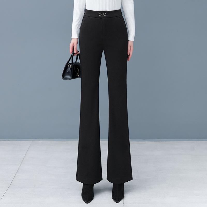Women's High Waist Woolen Micro Flare Pants - Slimming, Casual, Versatile Drapey Design
