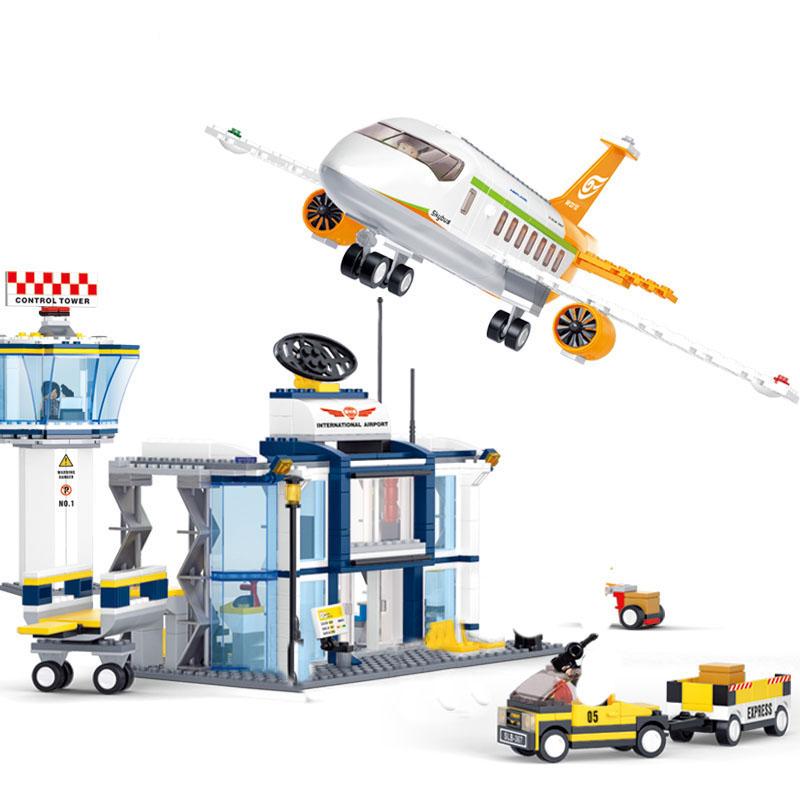 463pcs City Airport Airbus Aircraft Airplane Plane Brinquedos Avion Model Building Blocks Bricks Passenger Toys For Children