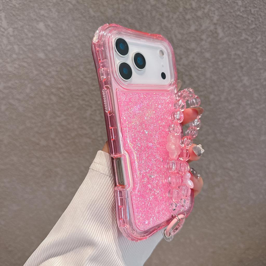 Glitter 3-in-1 Phone Case with Beaded Chain for iPhone 15 14 13 Pro Max TPU+PC Shockproof Cover