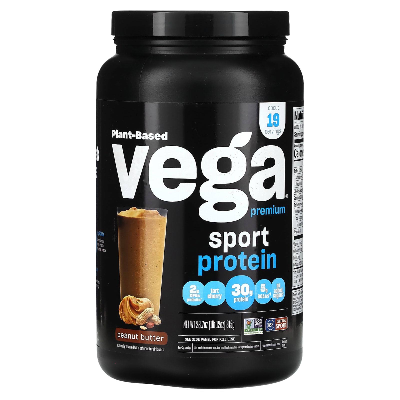 

Vega, Sport, plant-based premium protein powder, peanut butter, 1 lb 12 oz (815 g)