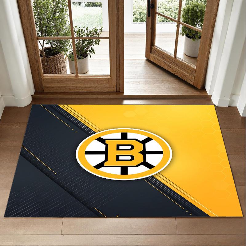 Boston Bruins Design Crystal Velvet Rug Soft Decorative Mat for Bedroom Entrance