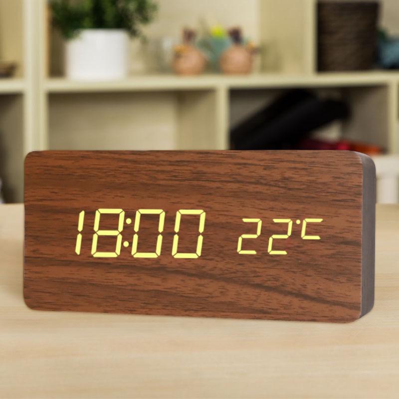 Silent LED Retro Wooden Alarm Clock - Creative and Luminous for Bedroom or Living Room