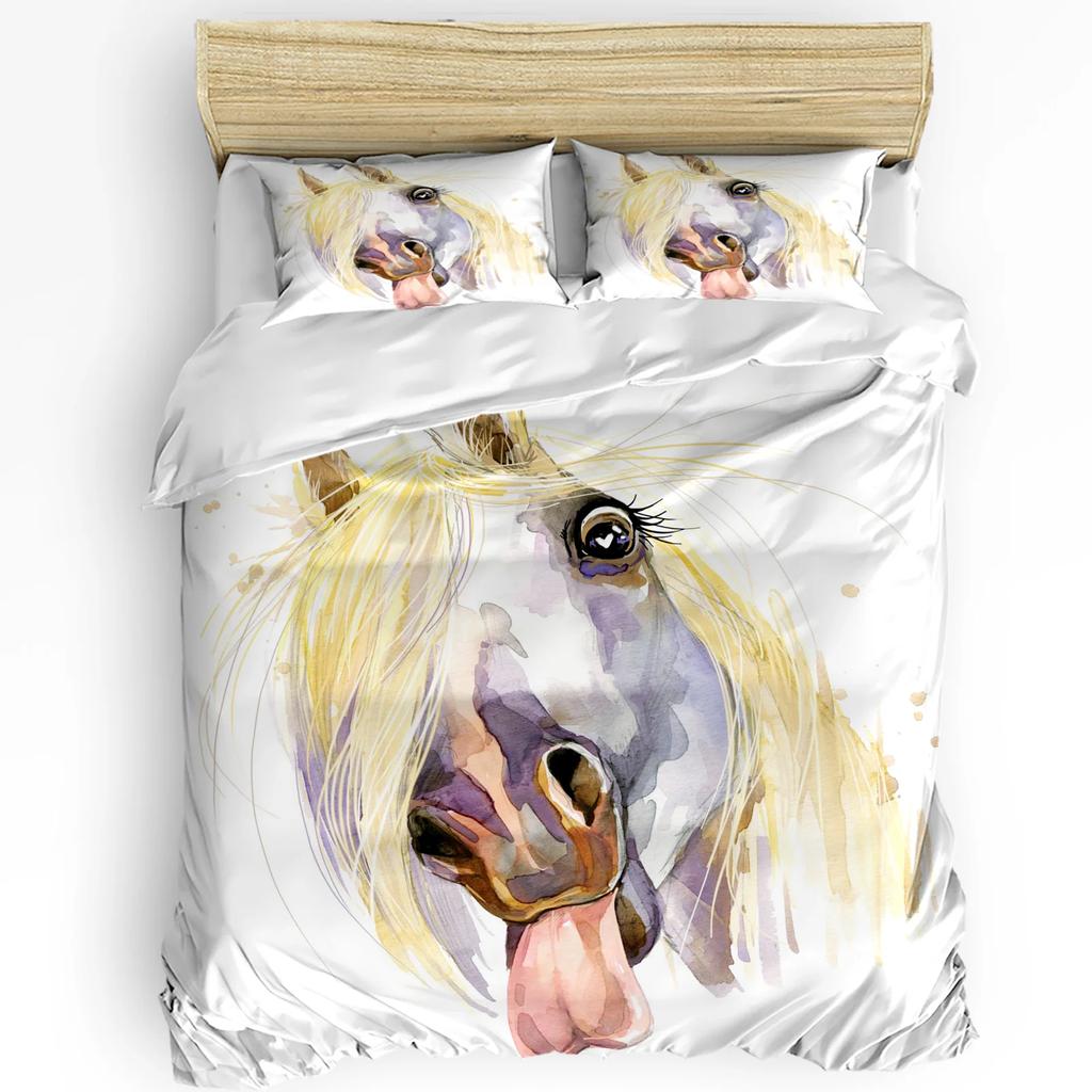 Běžící Cválající Kůň Hnědé Zvíře 3dílná Ložní Souprava Do Ložnice Dvojlůžko Domácí Textil Povlak na Přikrývku Prošívaný Povlak na Polštář