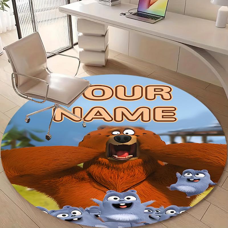 Personalized Grizzy Bear Round Chair Office Rug - Perfect for Mat, Office Chair & More - Ideal Gift for Birthdays and Holidays