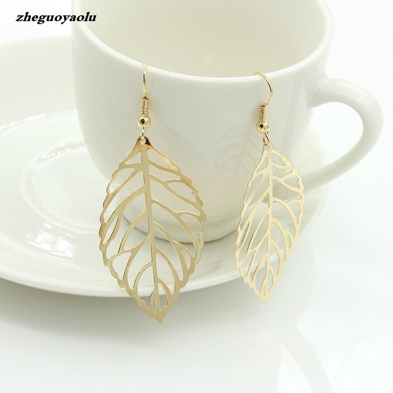 Retro Charm Bohemian Noble Hollow Leaves Pendant Earrings For Women Jewelry Accessories Crystal Earrings
