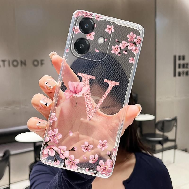 Letter Case For OPPO A40 A40m A60 (LATAM) OPPO A20 Fundas Fashion Flower Cover Transparent Soft Silicone TPU Clear Phone Casing