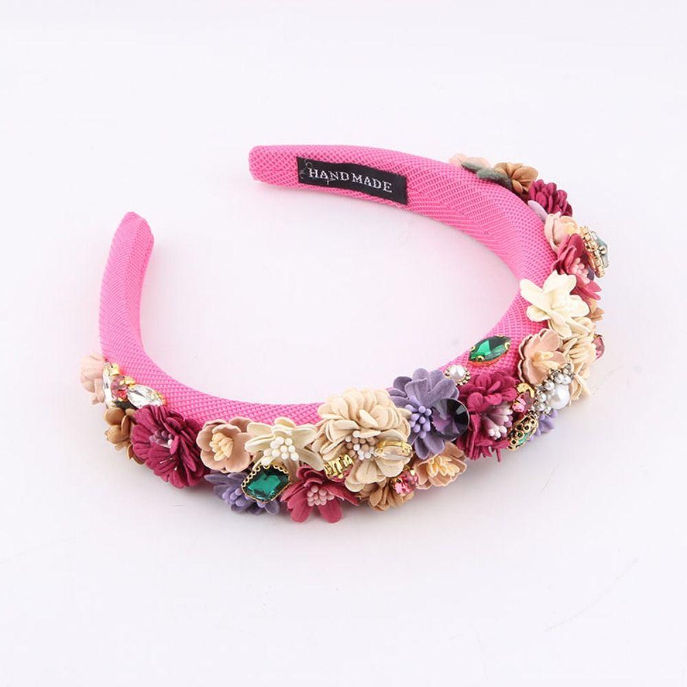 Handmade Sponge Dried Flower Headband Rhinestone Flower Hair Band For Women Girl