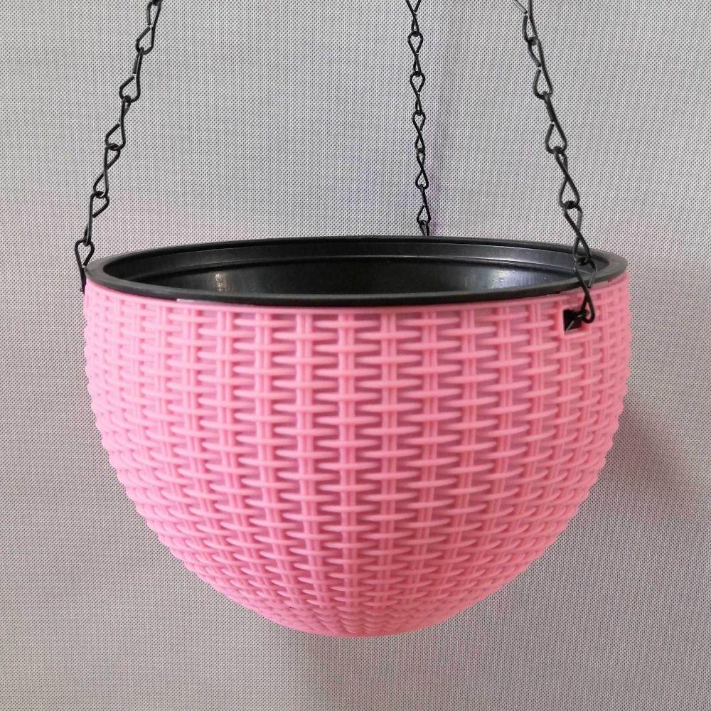 Plastic Woven Plaited Baskets with Chain Hanging Flower Pots Houseplant Flowerpot Balcony