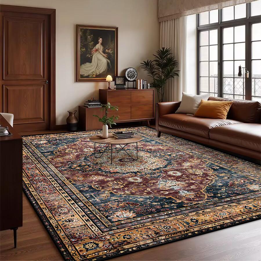 Retro Bohemian Persian Luxury Carpet for Living Room Comfortable Soft Non-slip Bedroom Rugs Classical Entrance Door Mat Washable