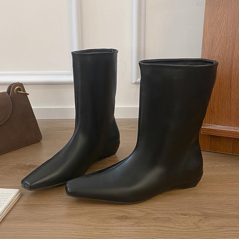 Designer Slip On Women Knight Boots Fashion Wedges Low Heel Dancing Dress Shoes Street Style Banquet Party Short Botas Mujer